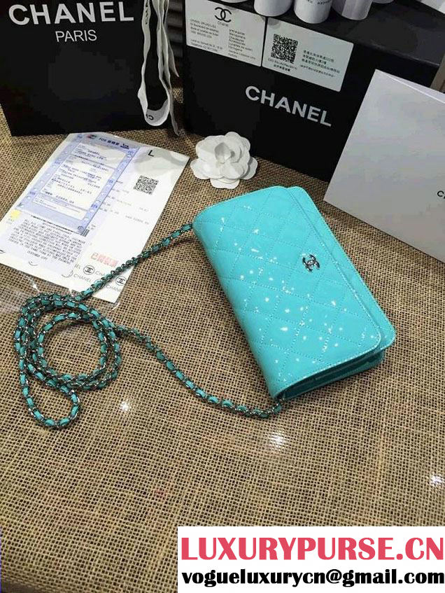 Chanel Wallet On Chain WOC Bag A33814 in Patent Leather Turquoise 02