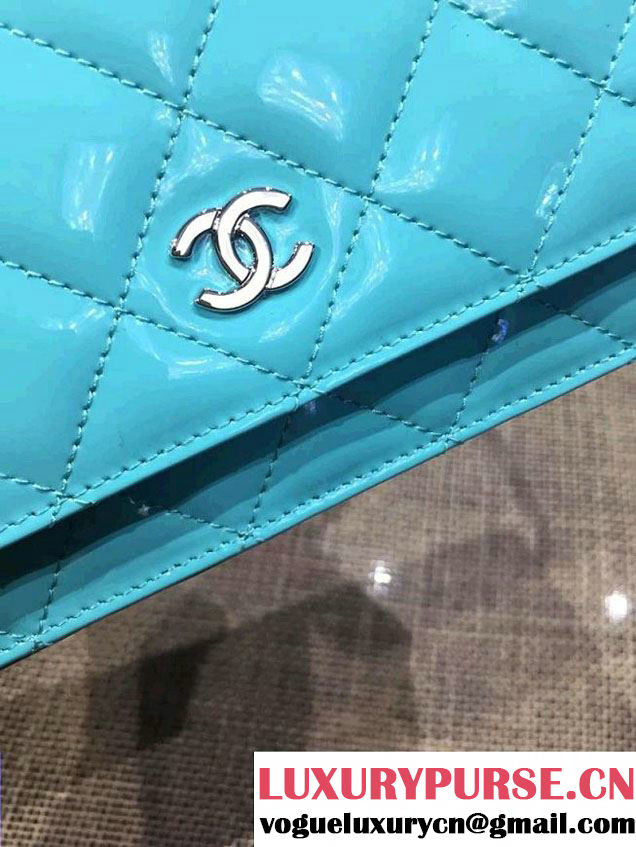 Chanel Wallet On Chain WOC Bag A33814 in Patent Leather Turquoise 02
