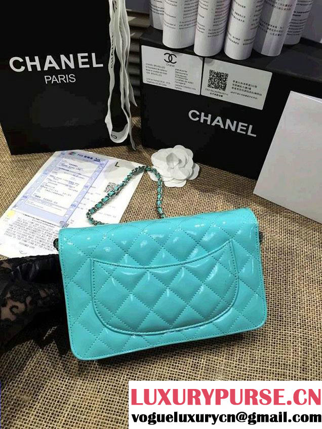 Chanel Wallet On Chain WOC Bag A33814 in Patent Leather Turquoise 02