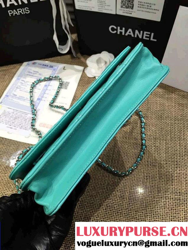 Chanel Wallet On Chain WOC Bag A33814 in Patent Leather Turquoise 02