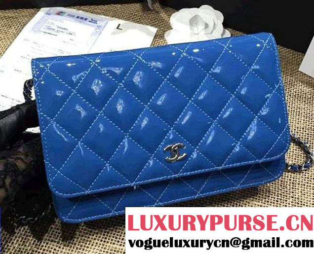 Chanel Wallet On Chain WOC Bag A33814 in Patent Leather Blue 01