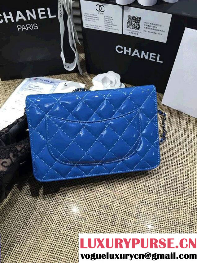 Chanel Wallet On Chain WOC Bag A33814 in Patent Leather Blue 01