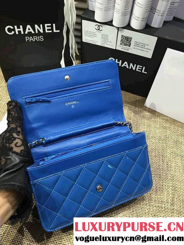 Chanel Wallet On Chain WOC Bag A33814 in Patent Leather Blue 01
