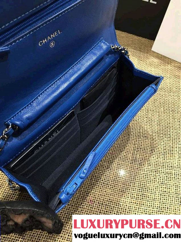 Chanel Wallet On Chain WOC Bag A33814 in Patent Leather Blue 01