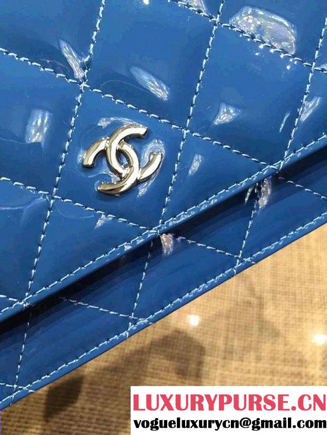 Chanel Wallet On Chain WOC Bag A33814 in Patent Leather Blue 01