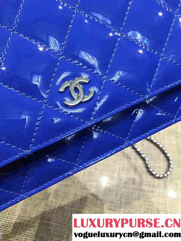 Chanel Wallet On Chain WOC Bag A33814 in Patent Leather Blue 02