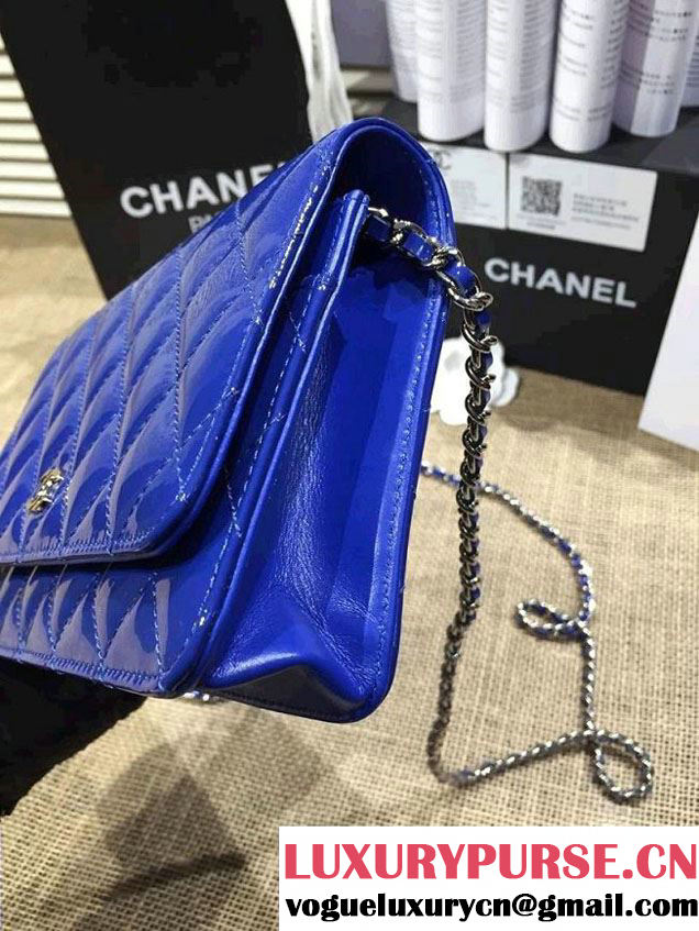 Chanel Wallet On Chain WOC Bag A33814 in Patent Leather Blue 02