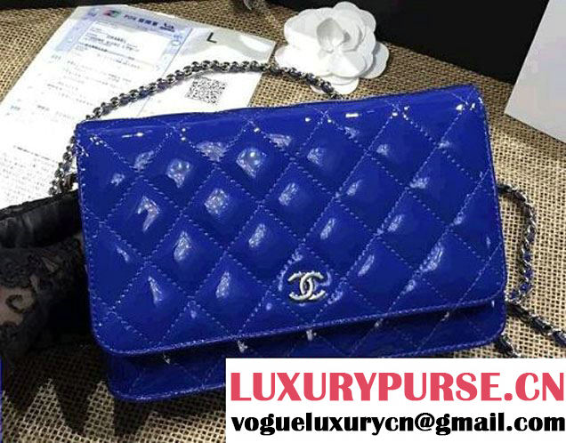 Chanel Wallet On Chain WOC Bag A33814 in Patent Leather Blue 02
