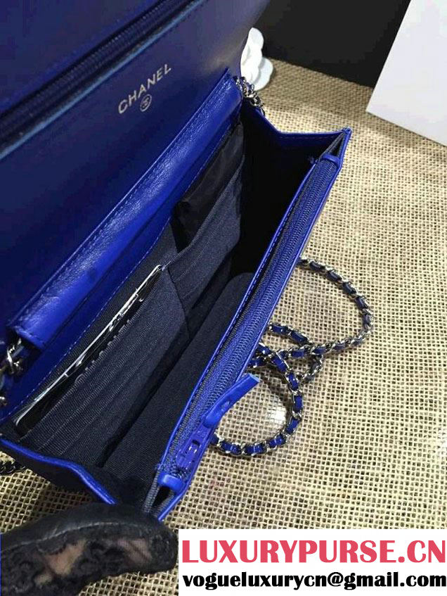 Chanel Wallet On Chain WOC Bag A33814 in Patent Leather Blue 02