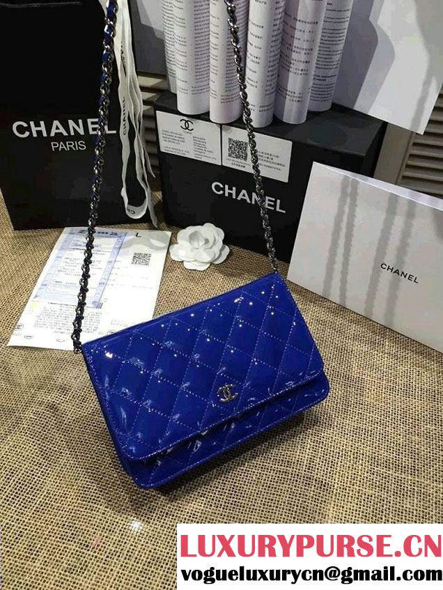 Chanel Wallet On Chain WOC Bag A33814 in Patent Leather Blue 02