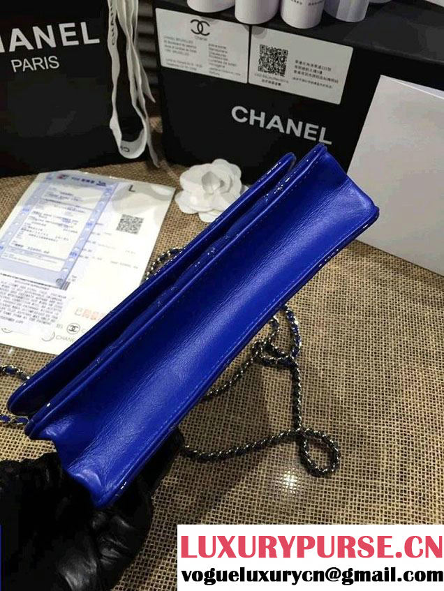 Chanel Wallet On Chain WOC Bag A33814 in Patent Leather Blue 02