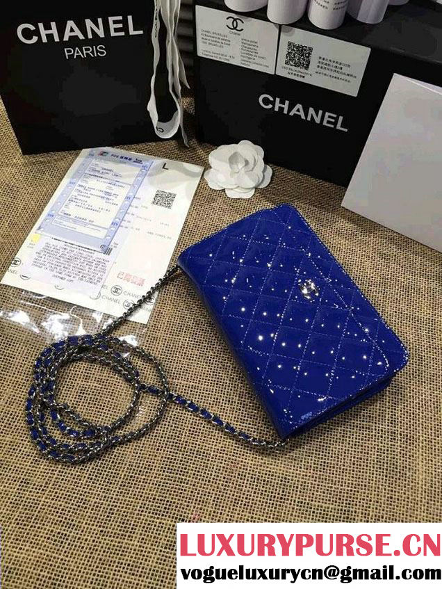 Chanel Wallet On Chain WOC Bag A33814 in Patent Leather Blue 02