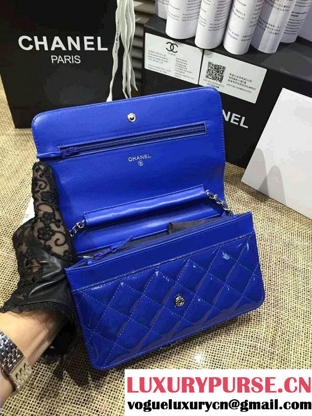 Chanel Wallet On Chain WOC Bag A33814 in Patent Leather Blue 02