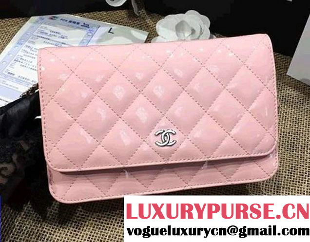 Chanel Wallet On Chain WOC Bag A33814 in Patent Leather Pink