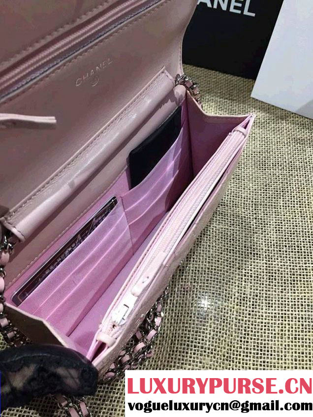 Chanel Wallet On Chain WOC Bag A33814 in Patent Leather Pink