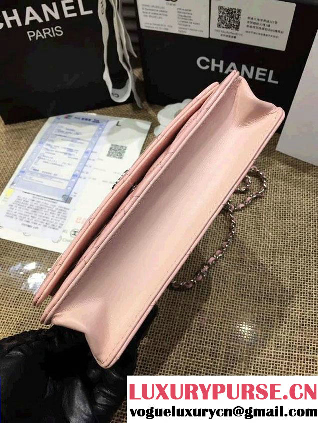 Chanel Wallet On Chain WOC Bag A33814 in Patent Leather Pink