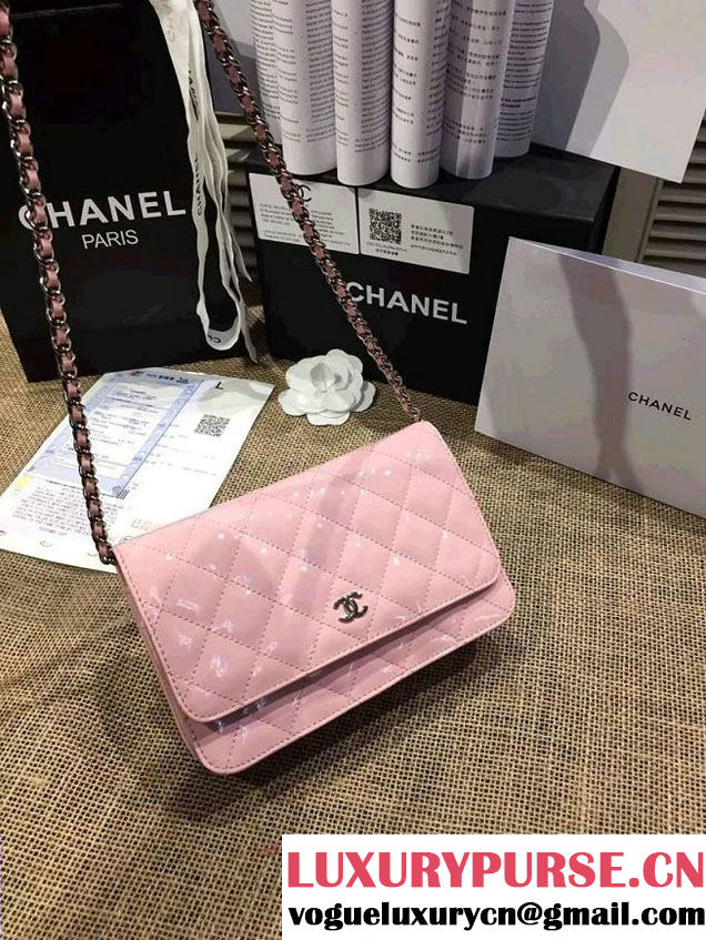 Chanel Wallet On Chain WOC Bag A33814 in Patent Leather Pink