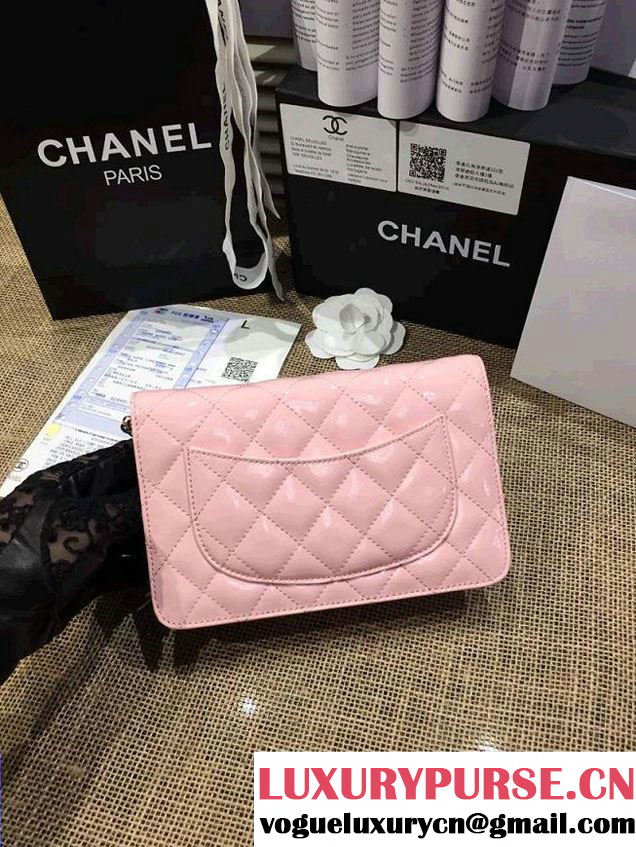 Chanel Wallet On Chain WOC Bag A33814 in Patent Leather Pink