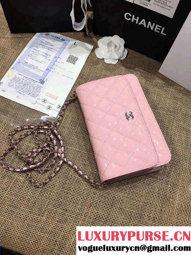 Chanel Wallet On Chain WOC Bag A33814 in Patent Leather Pink