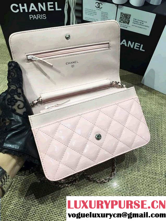 Chanel Wallet On Chain WOC Bag A33814 in Patent Leather Pink