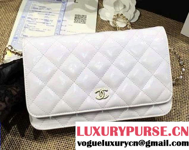 Chanel Wallet On Chain WOC Bag A33814 in Patent Leather White/Gold