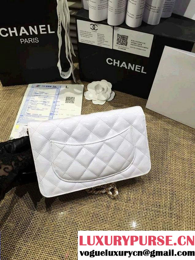 Chanel Wallet On Chain WOC Bag A33814 in Patent Leather White/Gold