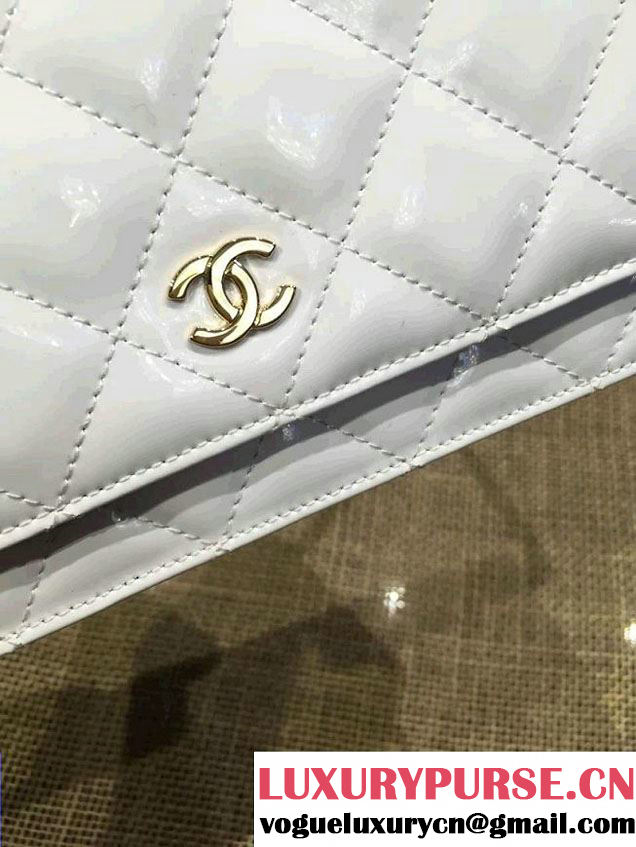 Chanel Wallet On Chain WOC Bag A33814 in Patent Leather White/Gold