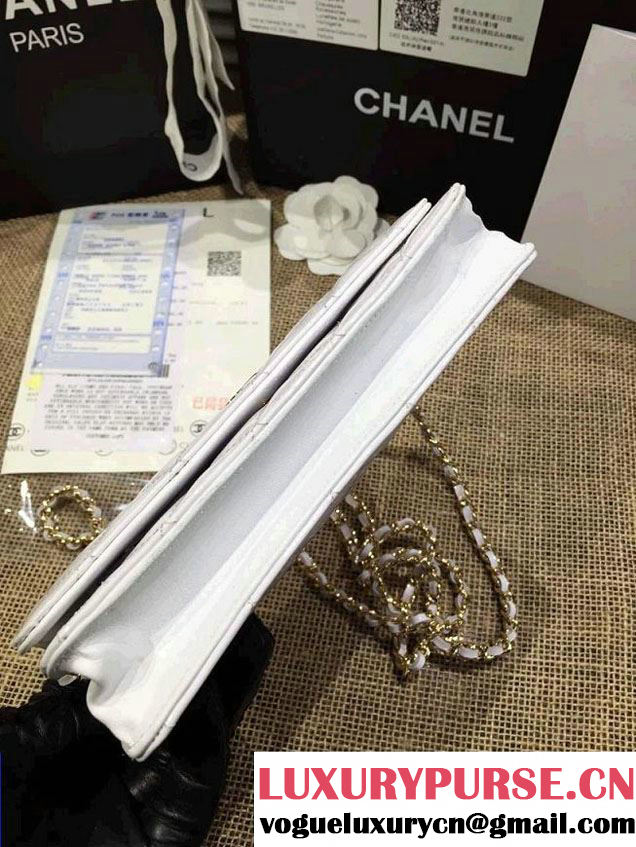 Chanel Wallet On Chain WOC Bag A33814 in Patent Leather White/Gold