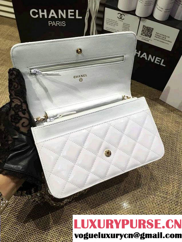 Chanel Wallet On Chain WOC Bag A33814 in Patent Leather White/Gold