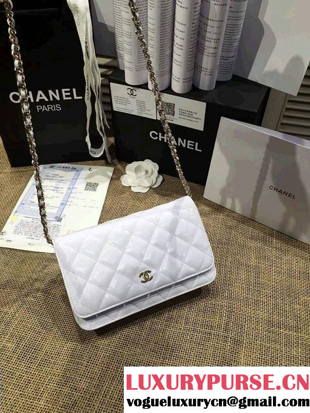 Chanel Wallet On Chain WOC Bag A33814 in Patent Leather White/Gold