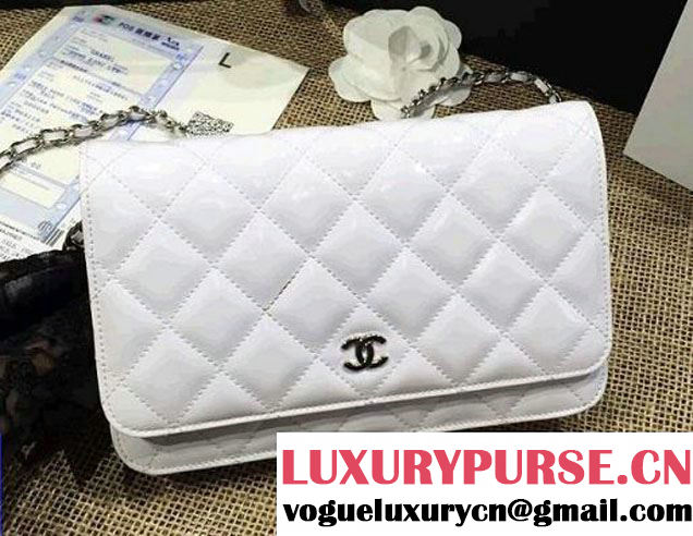 Chanel Wallet On Chain WOC Bag A33814 in Patent Leather White/Silver