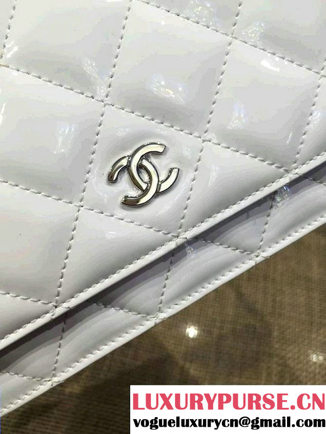 Chanel Wallet On Chain WOC Bag A33814 in Patent Leather White/Silver