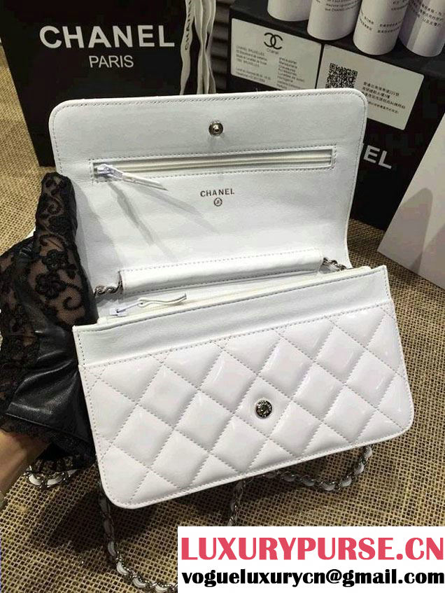 Chanel Wallet On Chain WOC Bag A33814 in Patent Leather White/Silver