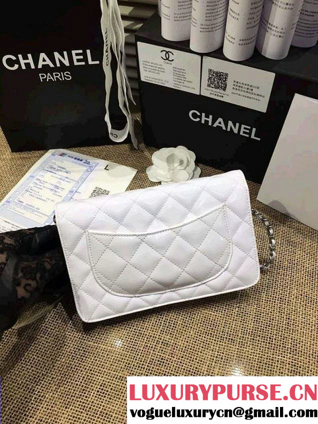 Chanel Wallet On Chain WOC Bag A33814 in Patent Leather White/Silver
