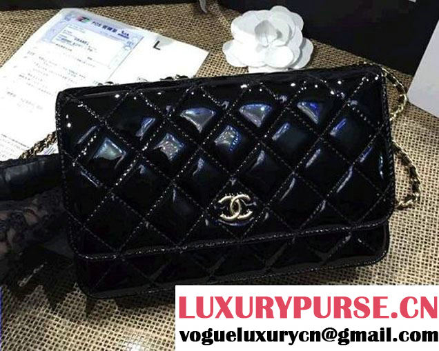 Chanel Wallet On Chain WOC Bag A33814 in Patent Leather Black/Gold