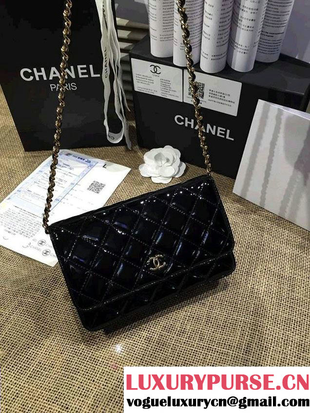 Chanel Wallet On Chain WOC Bag A33814 in Patent Leather Black/Gold