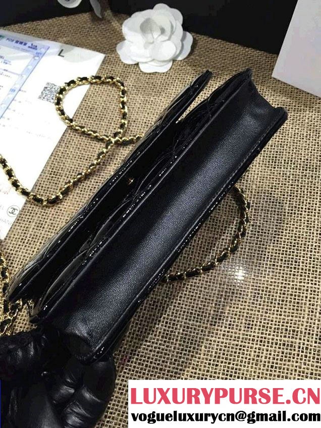 Chanel Wallet On Chain WOC Bag A33814 in Patent Leather Black/Gold