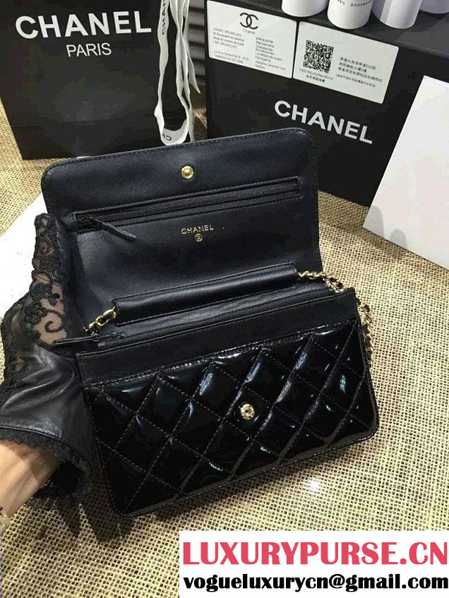 Chanel Wallet On Chain WOC Bag A33814 in Patent Leather Black/Gold