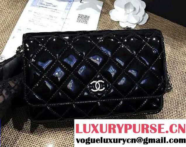 Chanel Wallet On Chain WOC Bag A33814 in Patent Leather Black/Silver