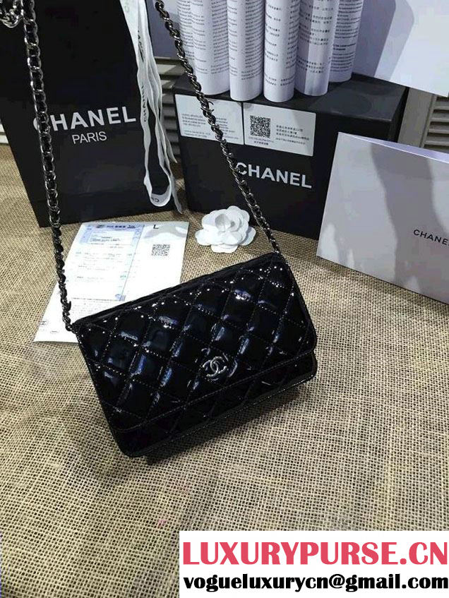 Chanel Wallet On Chain WOC Bag A33814 in Patent Leather Black/Silver