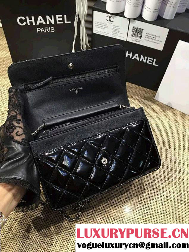 Chanel Wallet On Chain WOC Bag A33814 in Patent Leather Black/Silver