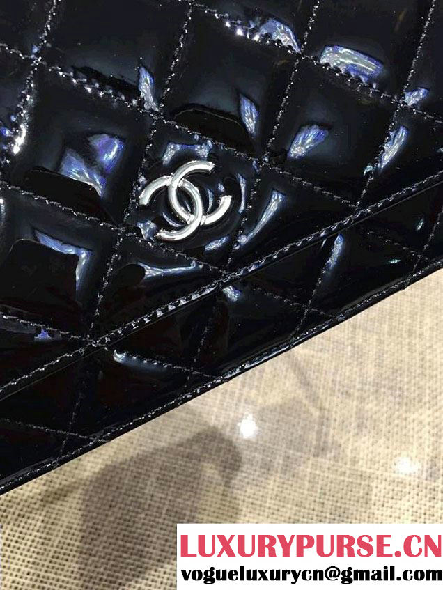 Chanel Wallet On Chain WOC Bag A33814 in Patent Leather Black/Silver