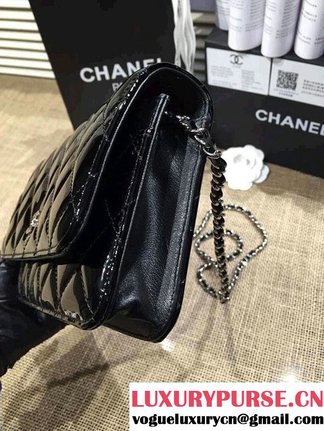 Chanel Wallet On Chain WOC Bag A33814 in Patent Leather Black/Silver