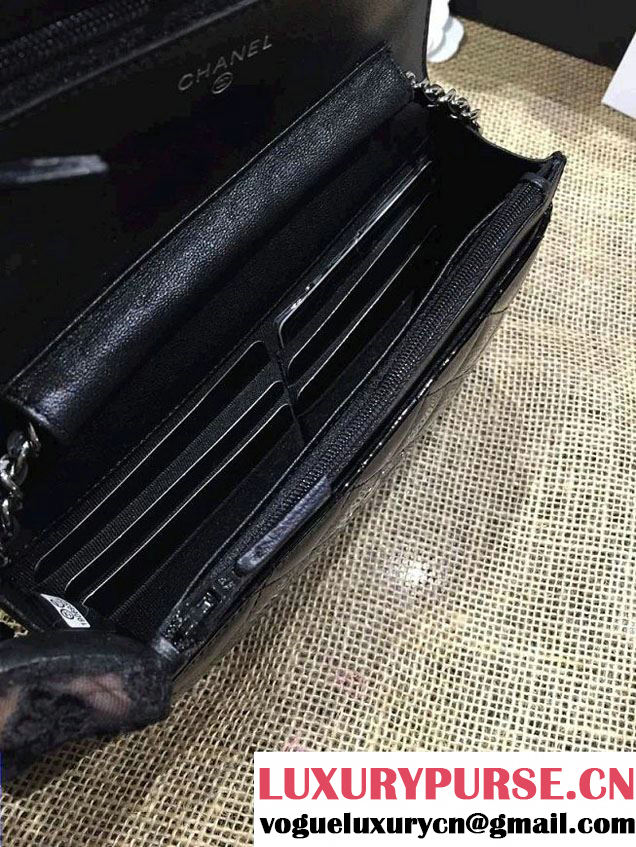 Chanel Wallet On Chain WOC Bag A33814 in Patent Leather Black/Silver