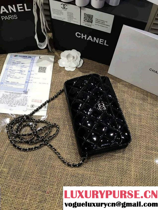 Chanel Wallet On Chain WOC Bag A33814 in Patent Leather Black/Silver