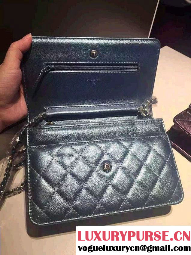 Chanel Iridescent Wallet On Chain WOC Bag with Rainbow Hardware Blue 2016