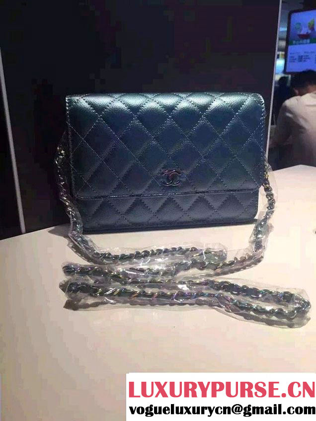 Chanel Iridescent Wallet On Chain WOC Bag with Rainbow Hardware Blue 2016