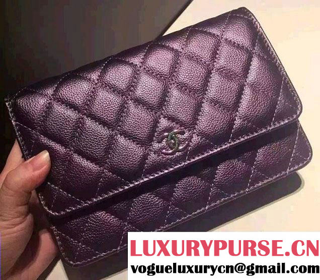 Chanel Iridescent Wallet On Chain WOC Bag with Rainbow Hardware Purple 2016