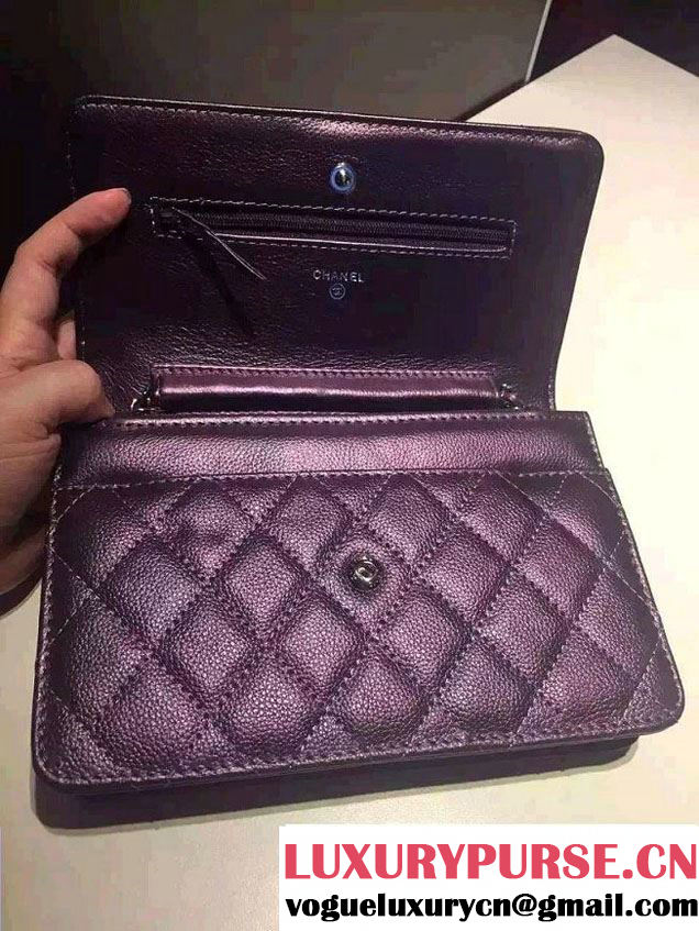 Chanel Iridescent Wallet On Chain WOC Bag with Rainbow Hardware Purple 2016