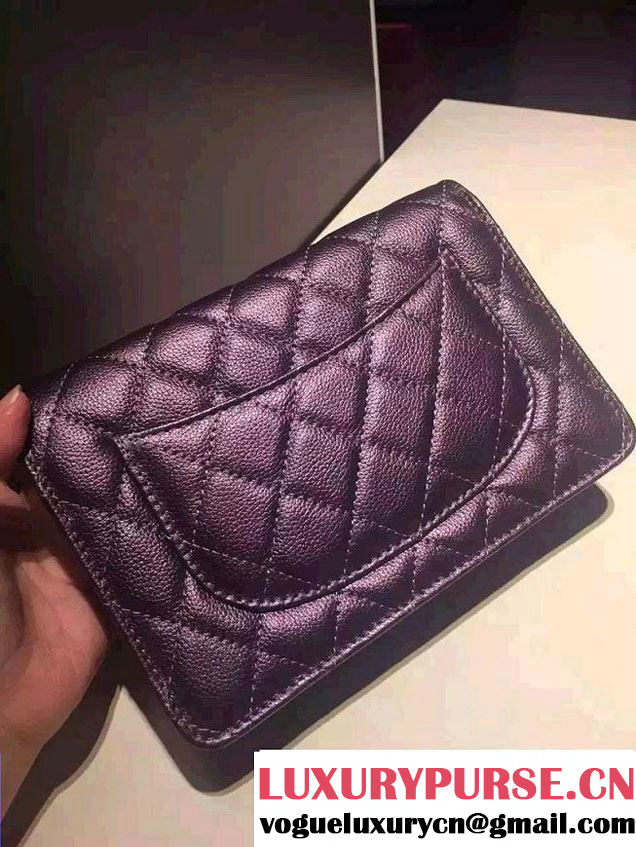 Chanel Iridescent Wallet On Chain WOC Bag with Rainbow Hardware Purple 2016